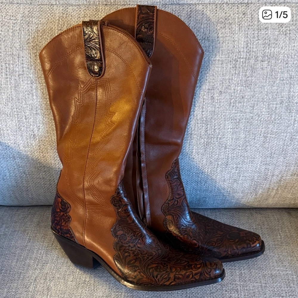 Coldwater Creek Two-Tone Brown Leather Western Boots